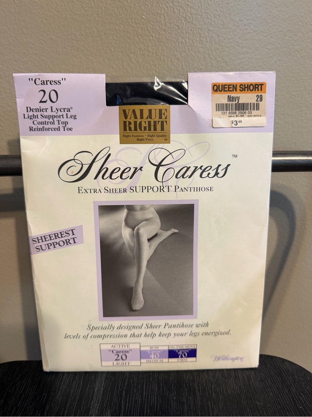 Vintage Worthington Sheer Caress 20 Denier Navy Pantyhose NOS Queen Short